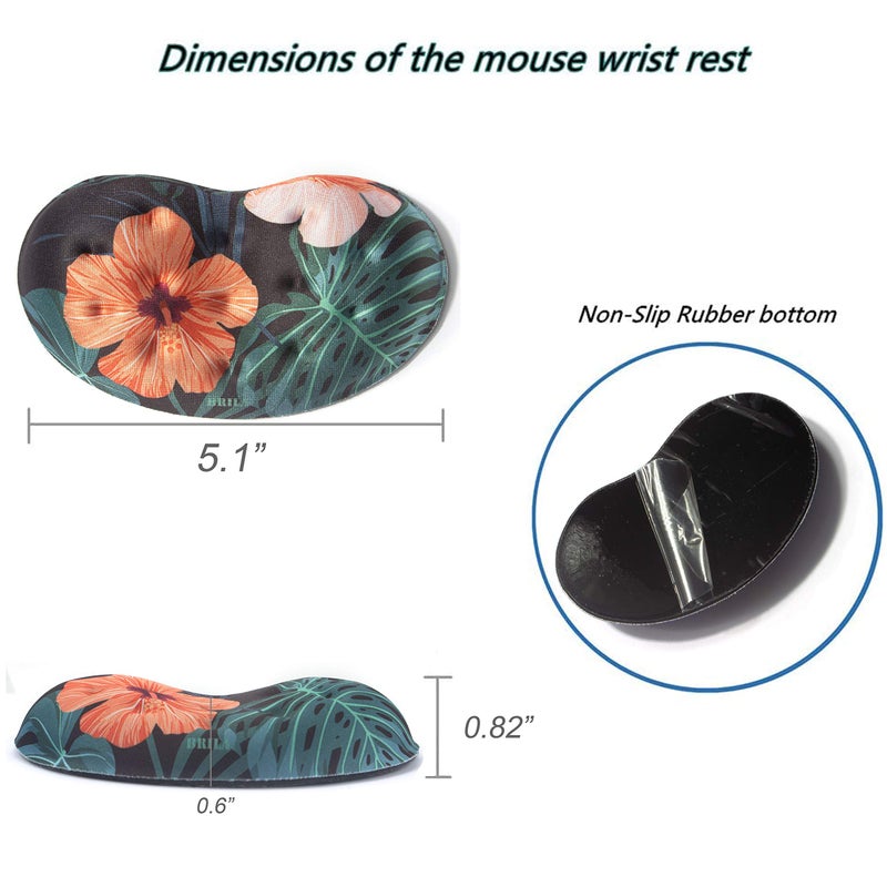 BRILA Ergonomic Memory Foam Mouse Wrist Rest Support Pad Cushion for Computer, Laptop, Office Work, PC Gaming - Massage Holes Design - Wrist Pain Relieve (Floral Leaves) - Image 3